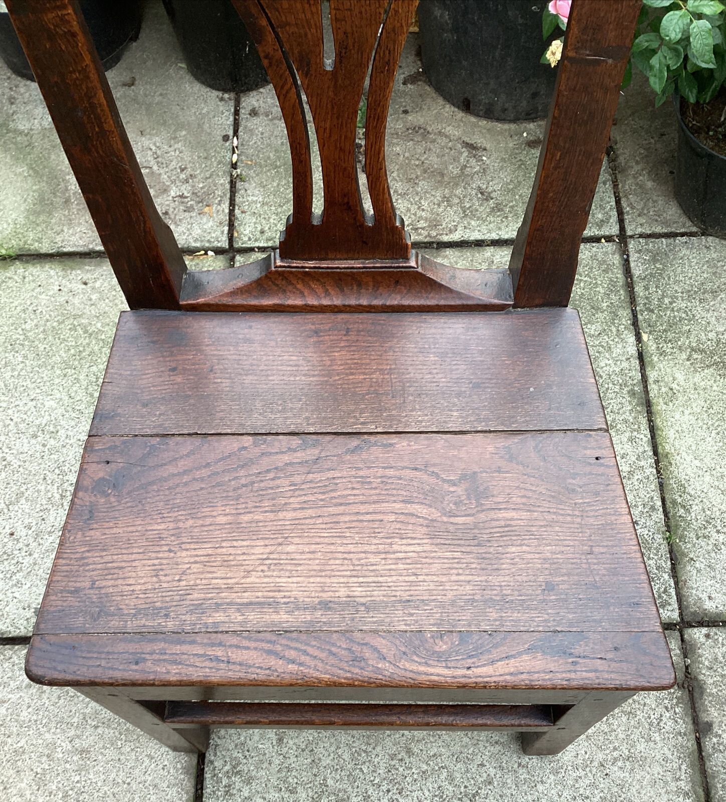 17th/18th C Primitive Oak Chair  Carved Splat Back photo furniture