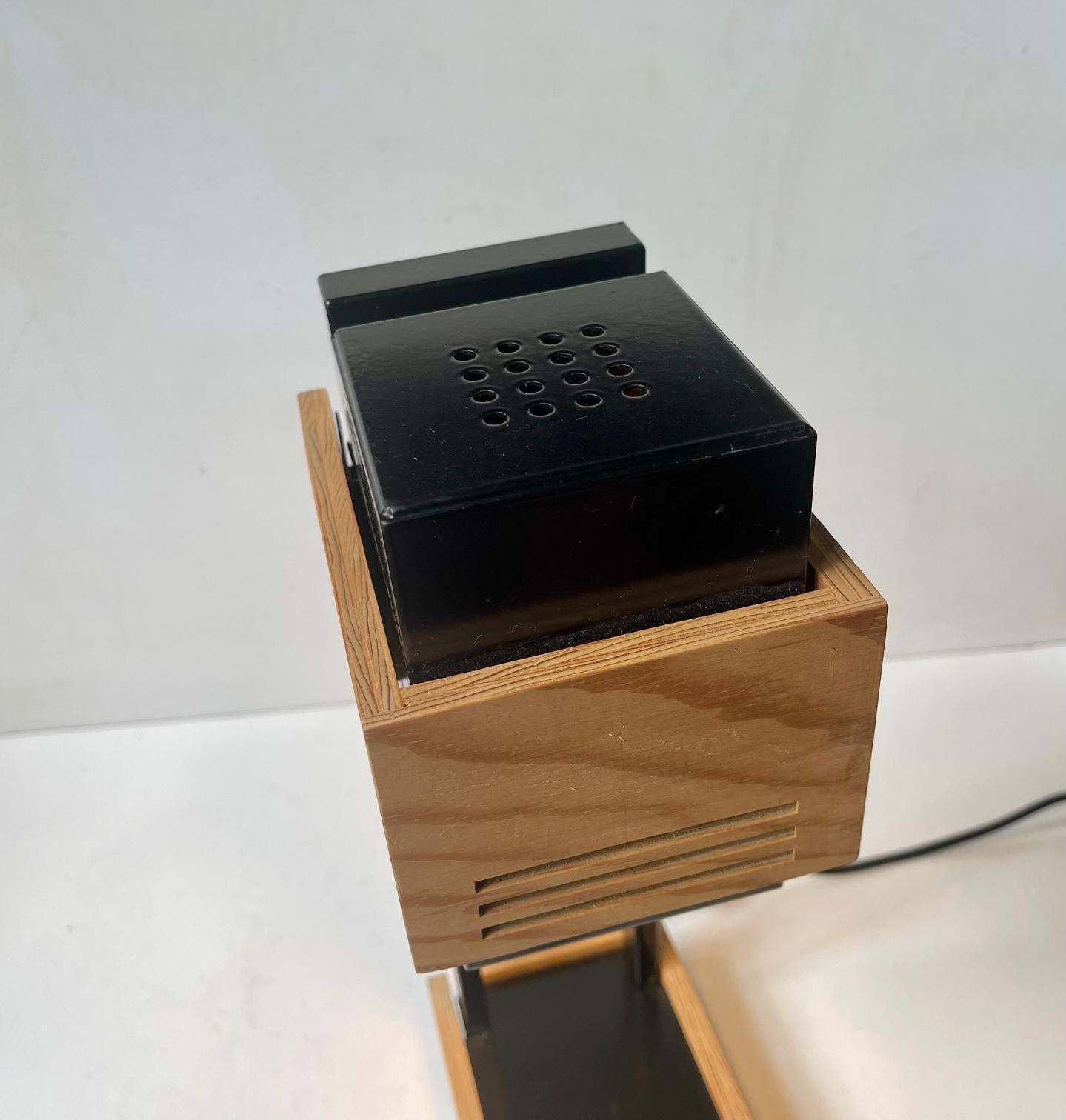 Claus Bolby Cubist Table Lamp In Plywood And Steel For Cebo Industri, 1970s photo Lighting