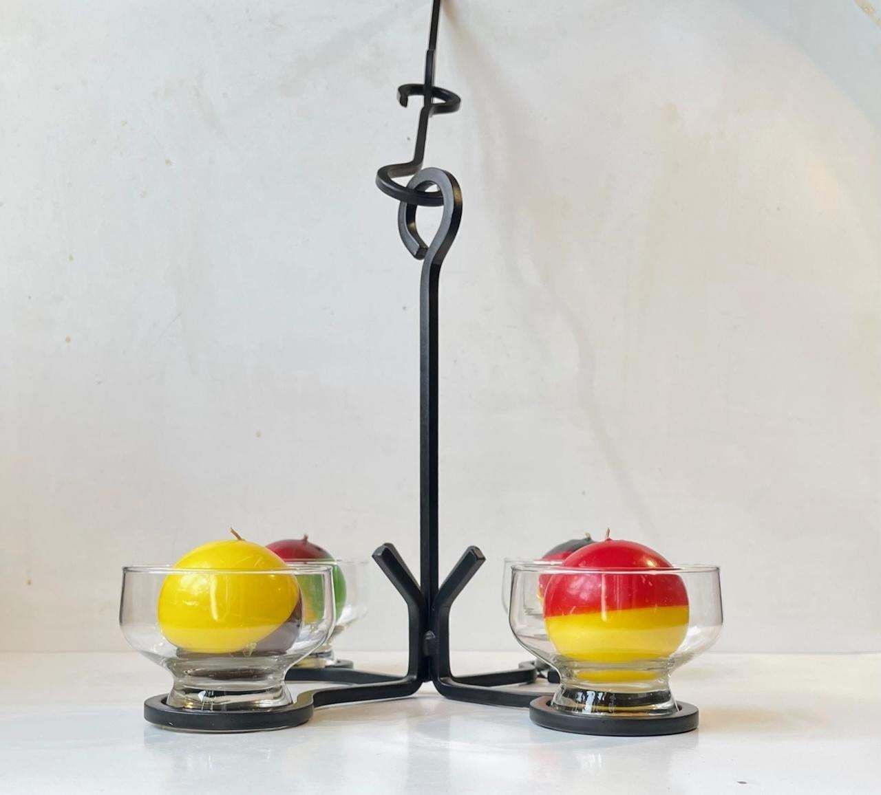 Sculptural Midcentury Suspended Candle Chandelier In Black Iron By Dantofte photo furniture