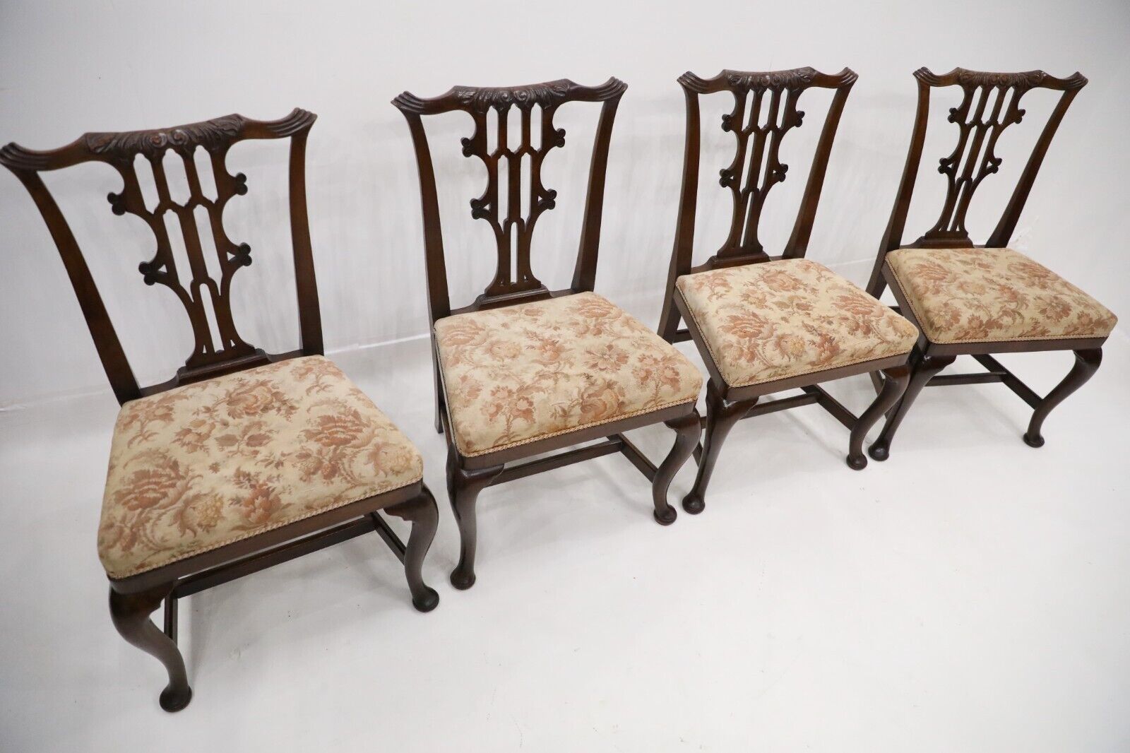 4 Chippendale Revival Dining Chairs Cabriole Legs Carved Back photo furniture
