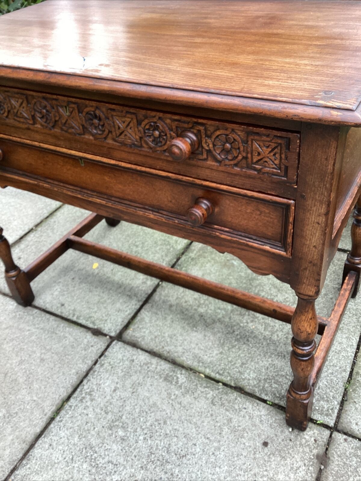 photo furniture 1954 Carved Oak Table / Large Canteen With Silver Plaque. Gifted To Mrs Craggs