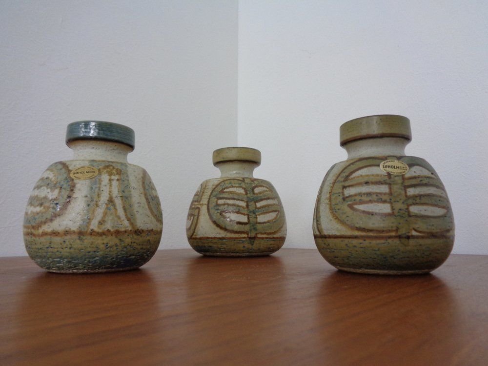 Danish Studio Ceramic Vases By Noomi Backhausen For Soholm Stentoj, 1970s, Set Of 3 photo for sale