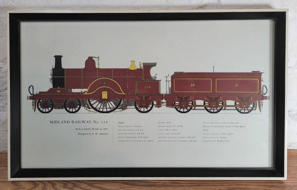 Mid Century Midland Railway No 118 Print In Original Frame William Fenton Lithograph