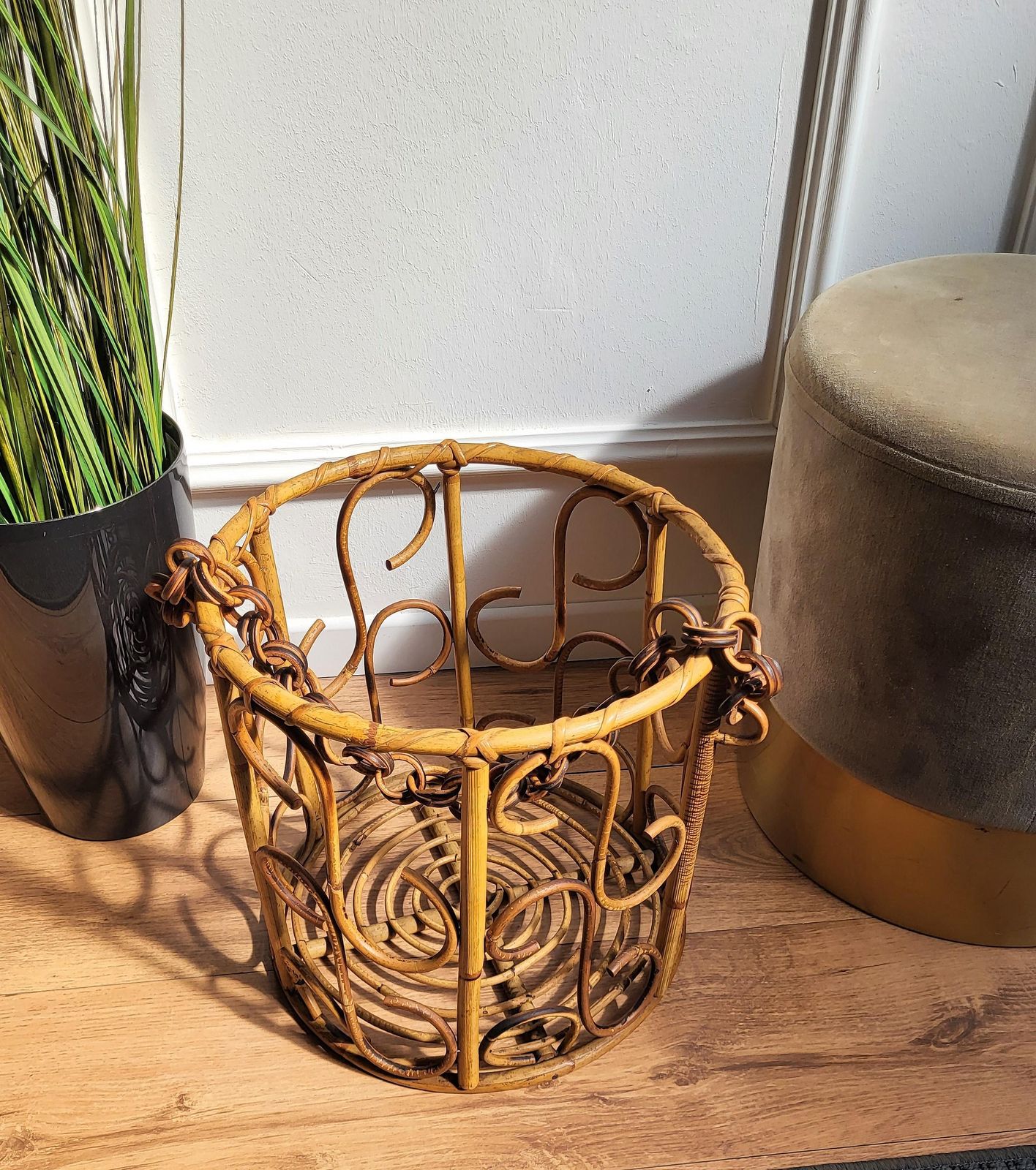 1960s Italian Bamboo Rattan Bohemian French Riviera Basket photo for sale