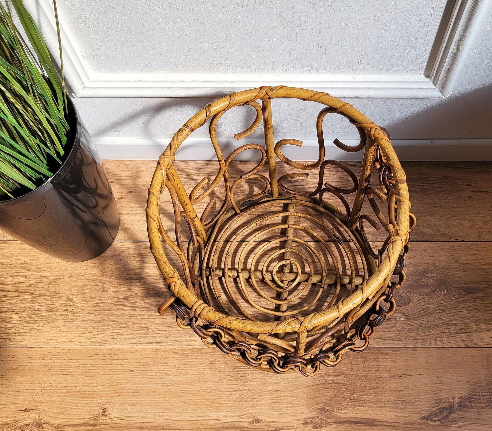1960s Italian Bamboo Rattan Bohemian French Riviera Basket photo Home Decor