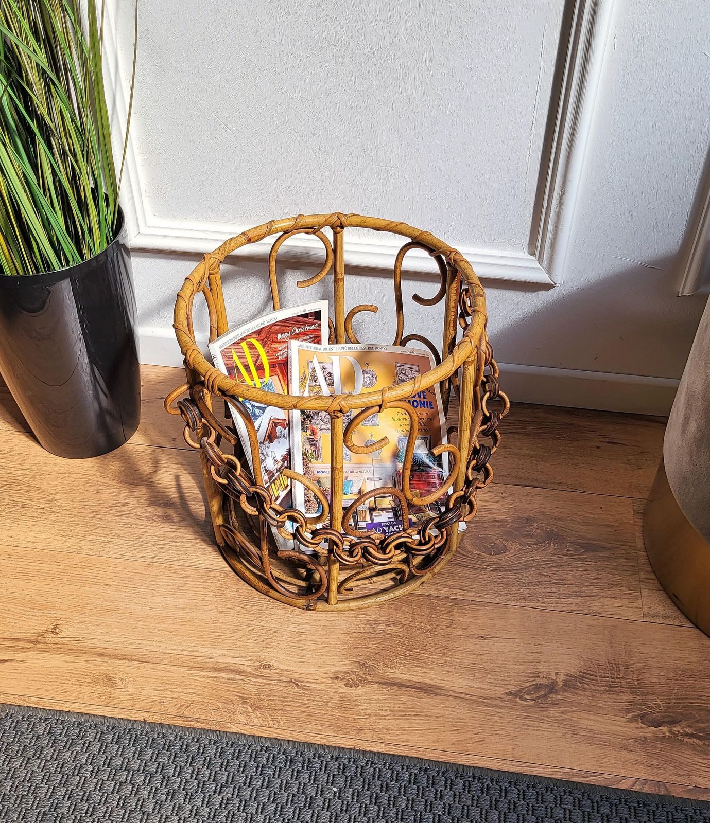 1960s Italian Bamboo Rattan Bohemian French Riviera Basket photo 614.0