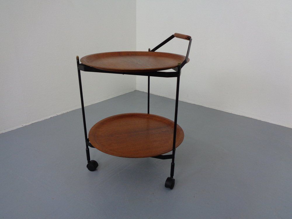Mid Century Folding Teak & Metal Serving Bar Cart 1960s photo for sale