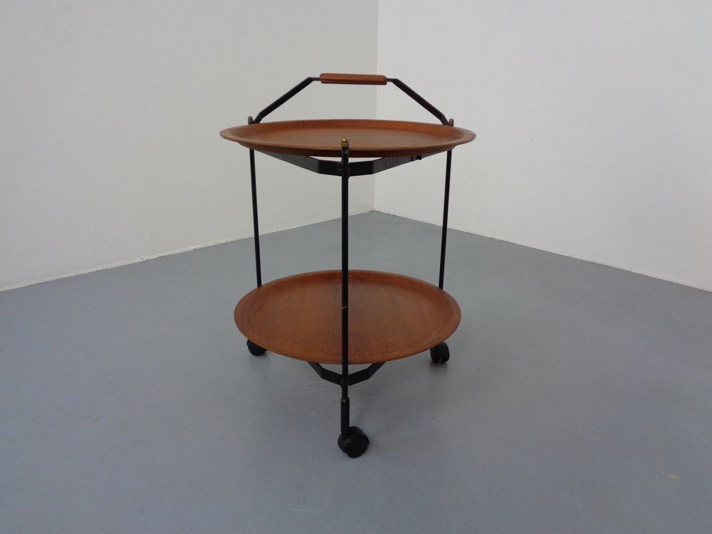 Mid Century Folding Teak & Metal Serving Bar Cart 1960s photo Furniture