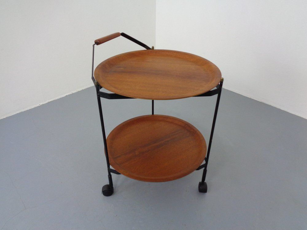 Mid Century Folding Teak & Metal Serving Bar Cart 1960s photo buy