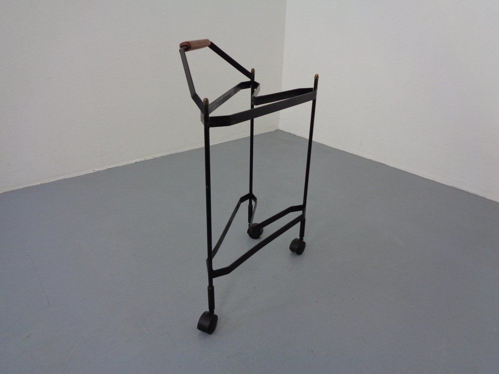 262.0 Mid Century Folding Teak & Metal Serving Bar Cart 1960s photo
