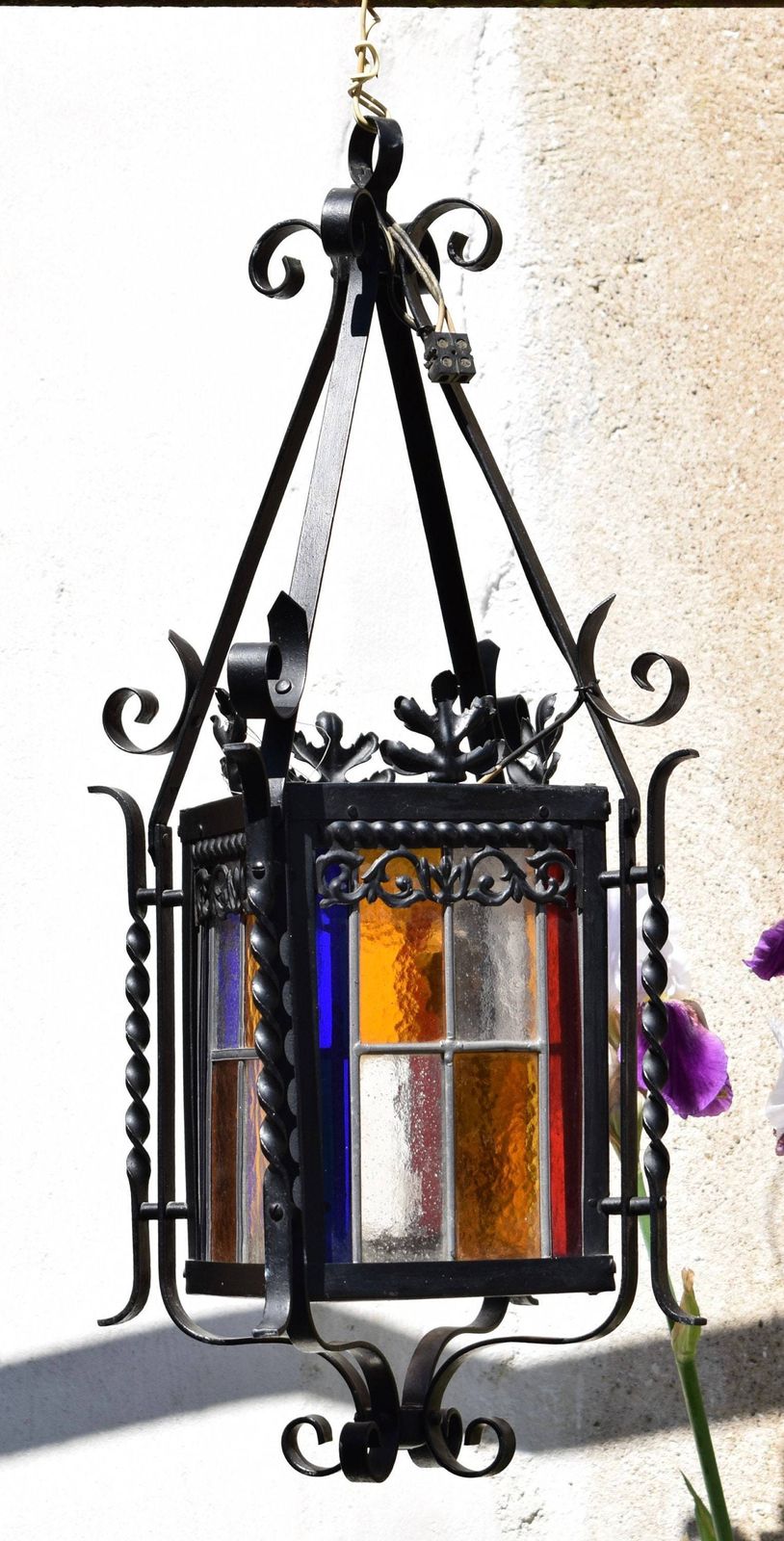 Stained Glass Black Lantern Chandelier Hall Porch Vintage photo furniture