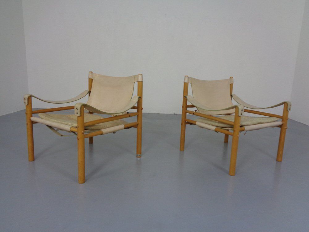Oak & Leather Sirocco Safari Chairs By Arne Norell, 1960s, Set Of 2 photo Furniture
