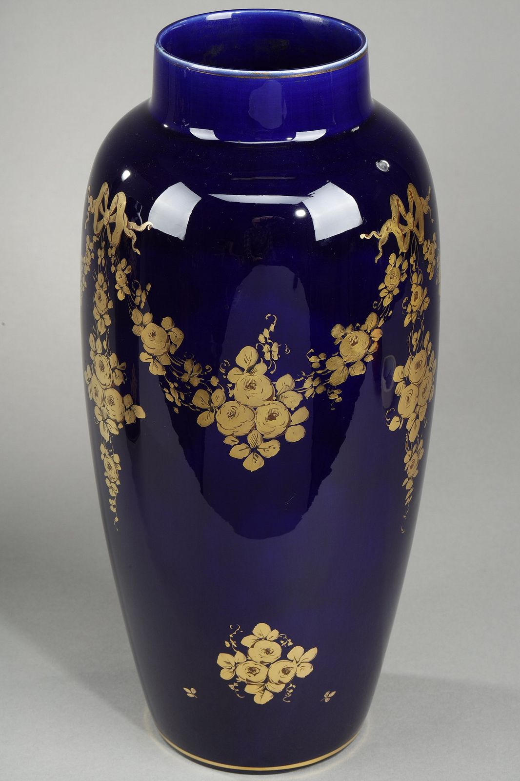 Pair Of 1900's Blue Porcelain Vases From Tours photo vinterior