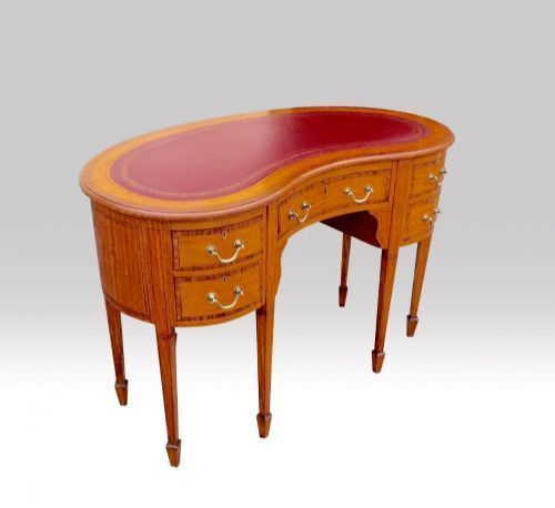 Antique Inlaid Satinwood And Kingwood Kidney Shape Desk