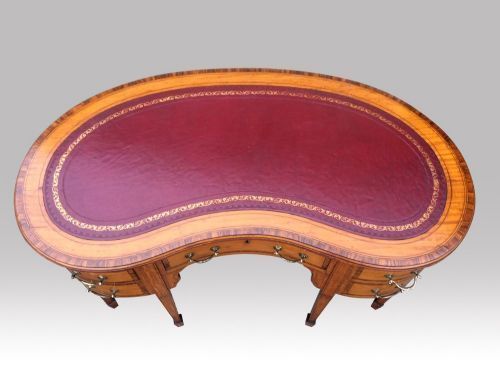 Antique Inlaid Satinwood And Kingwood Kidney Shape Desk photo Furniture