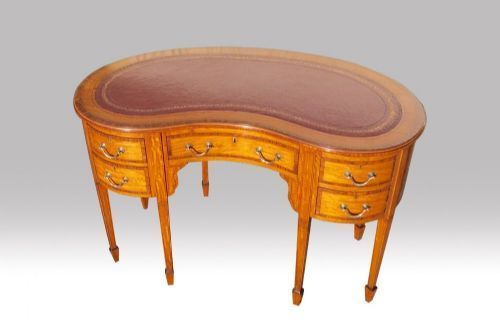 Antique Inlaid Satinwood And Kingwood Kidney Shape Desk photo vinterior