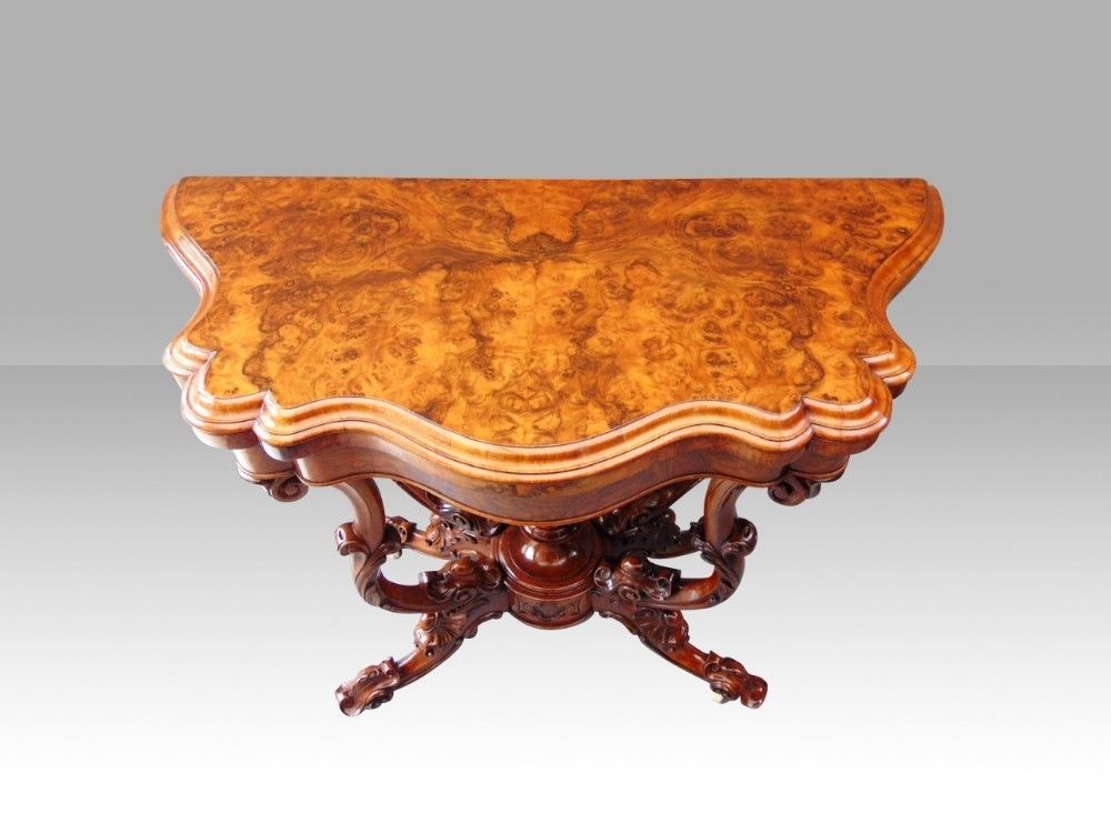 Antique Burr Walnut Serpentine Shaped Antique Games Card Table photo 3400.0