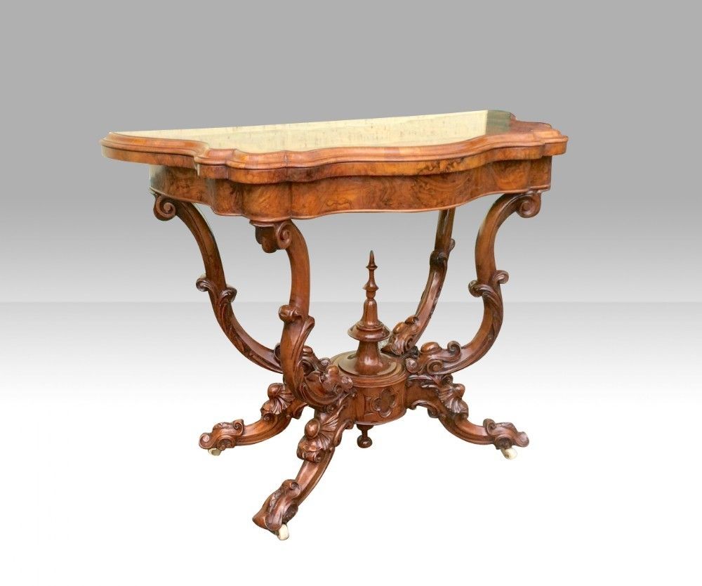 photo furniture Antique Burr Walnut Serpentine Shaped Antique Games Card Table