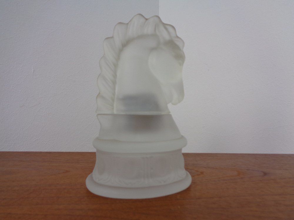 French Horse Lighter & Ashtray In Frosted Crystal Glass, 1960s, Set Of 3 photo furniture