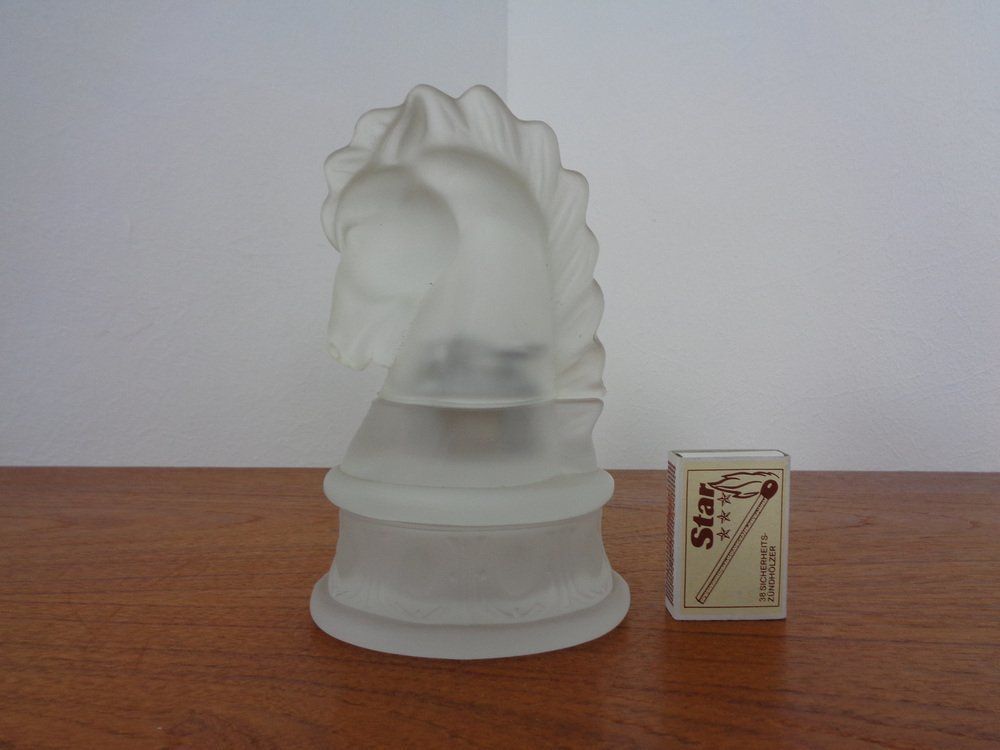 photo furniture French Horse Lighter & Ashtray In Frosted Crystal Glass, 1960s, Set Of 3