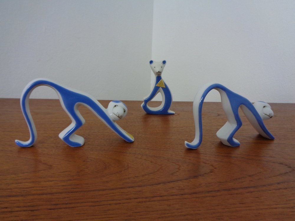 Monkeys And Bear By Royal Dux Bohemia, 1950s, Set Of 3 photo furniture