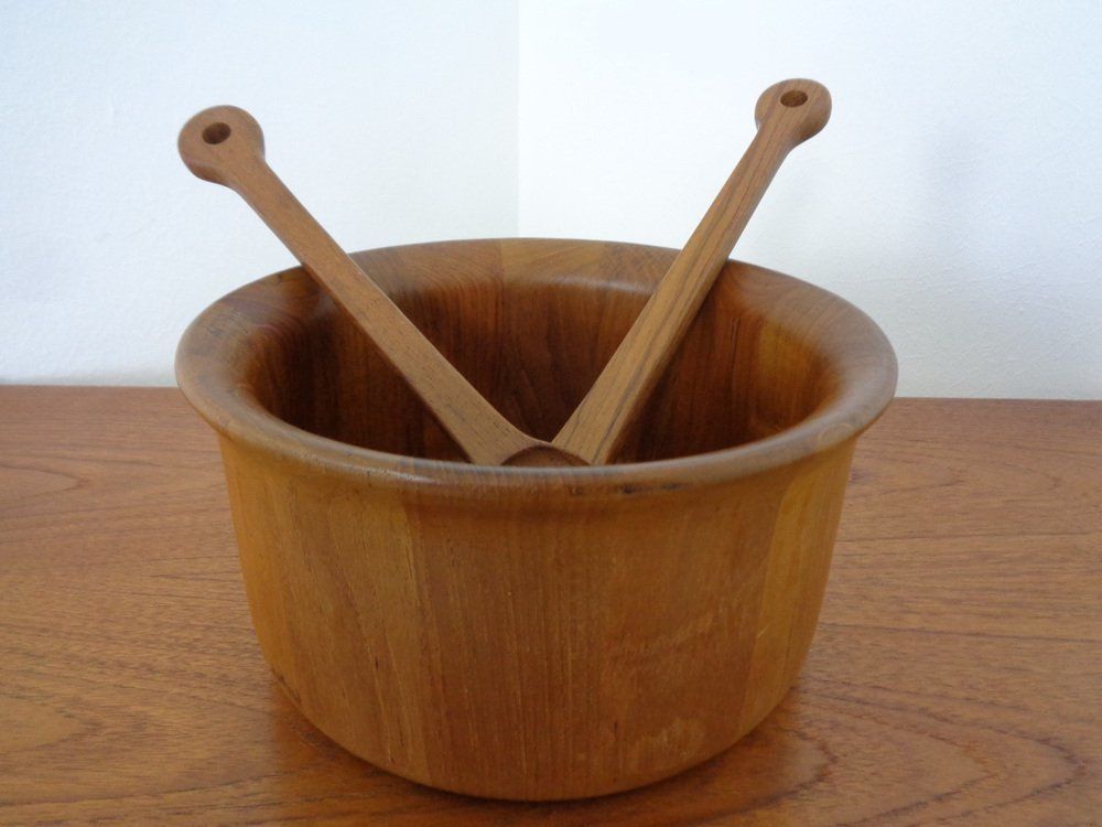 Mid Century Teak Salad Bowl And Spoons By Richard Nissen For Nissen, 1960s, Set Of 3