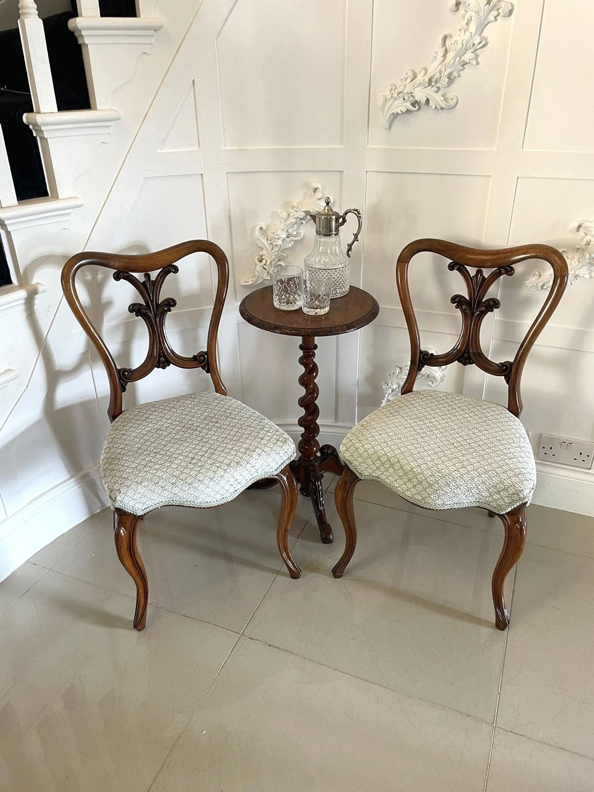 photo for sale Pair Of Antique Quality Carved Walnut Side Chairs