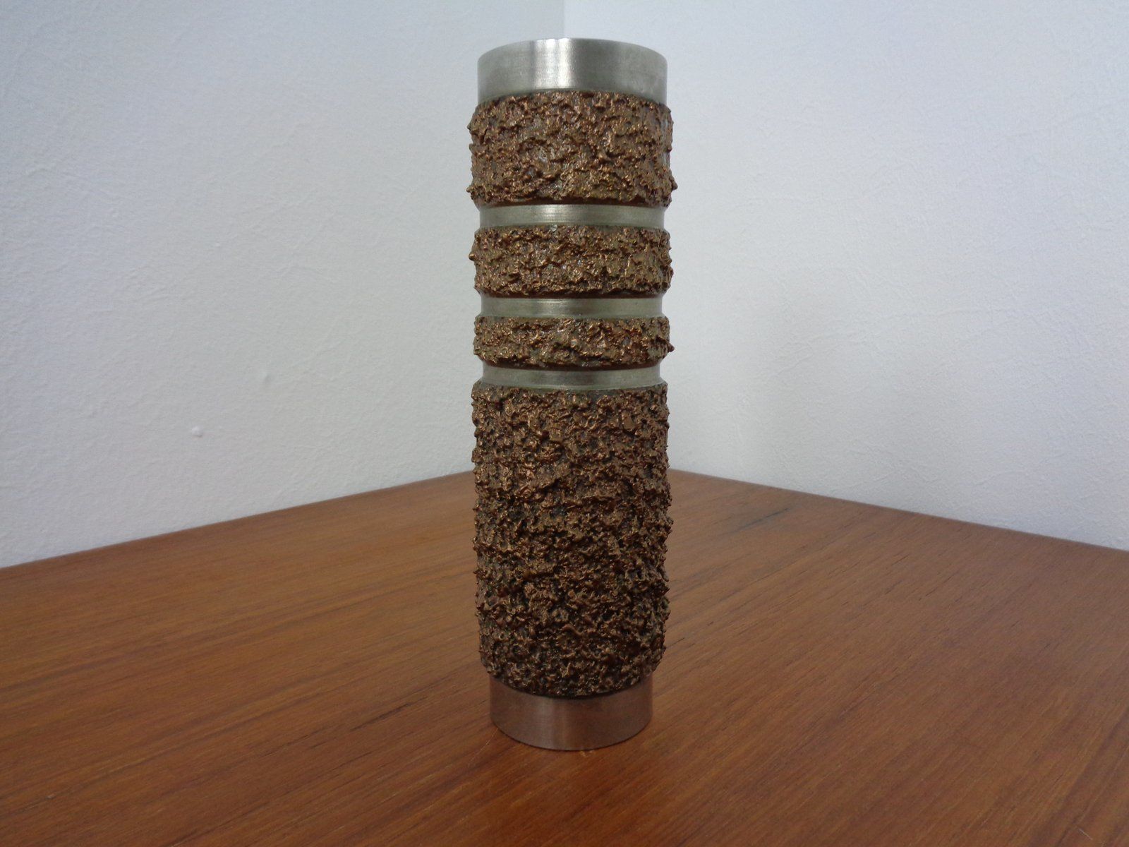 Brutalist German Vase In Copper And Stainless Steel 1960s