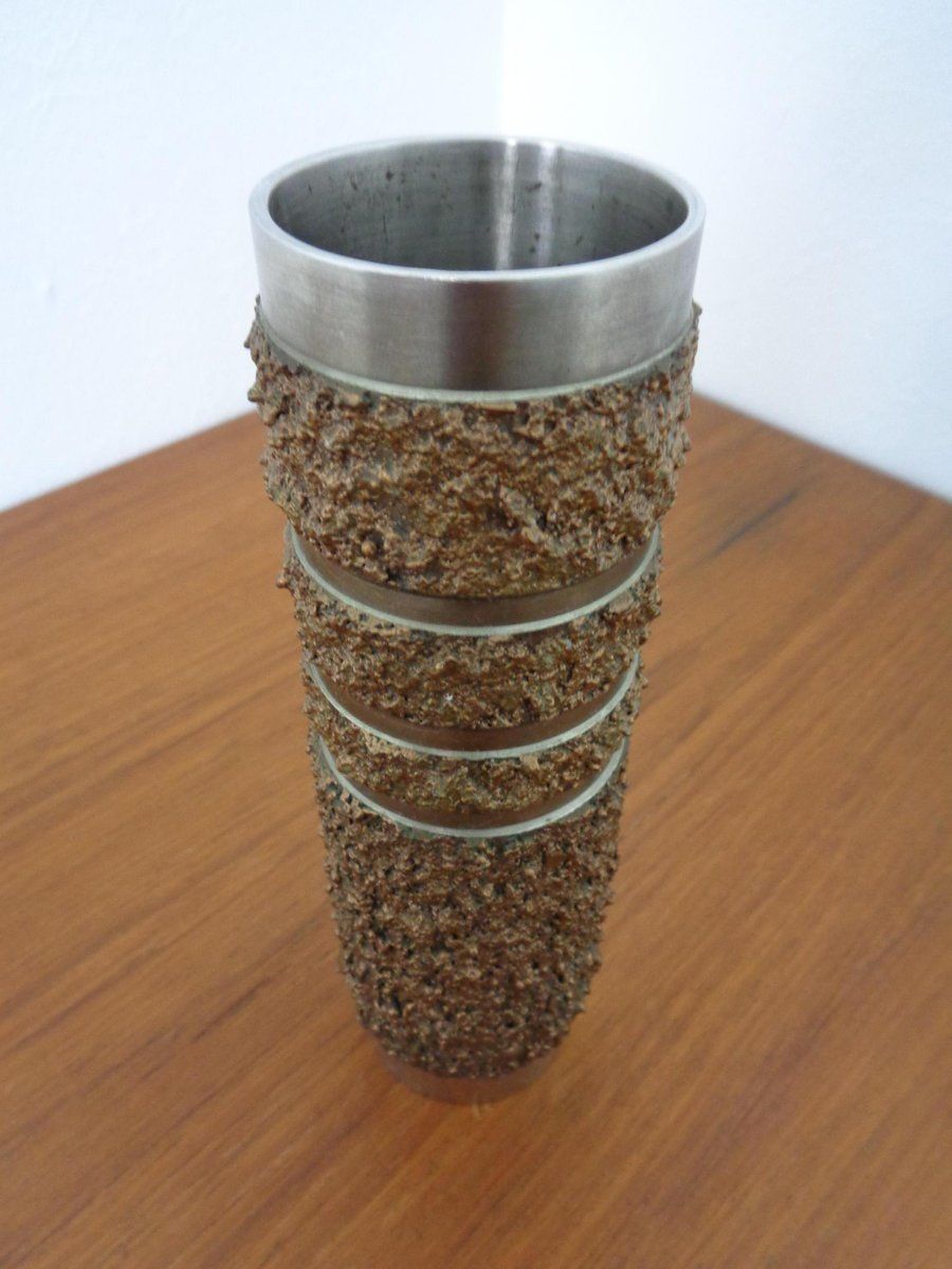 photo for sale Brutalist German Vase In Copper And Stainless Steel 1960s