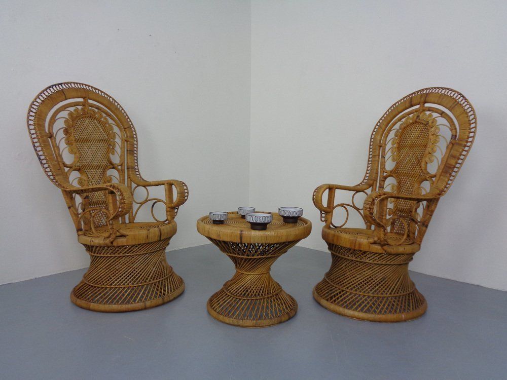 French Peacock Chairs & Table, 1960s, Set Of 3 photo 1664.0