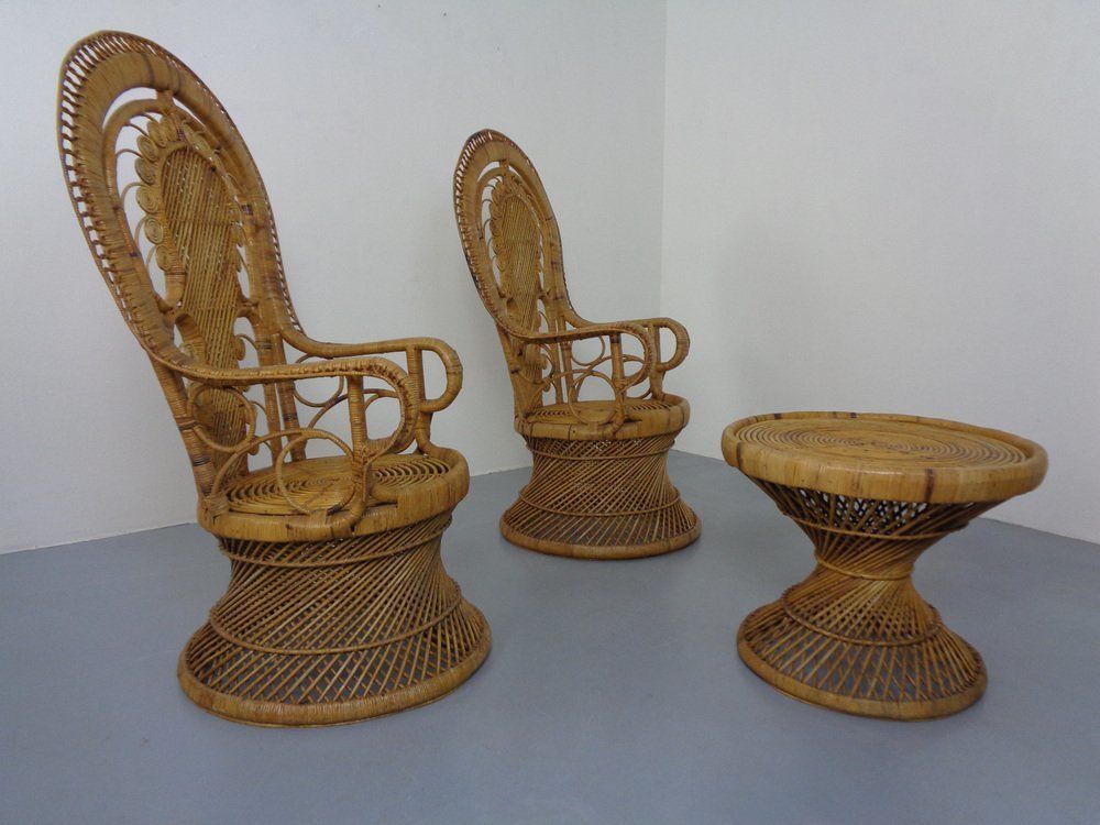 French Peacock Chairs & Table, 1960s, Set Of 3 photo vinterior