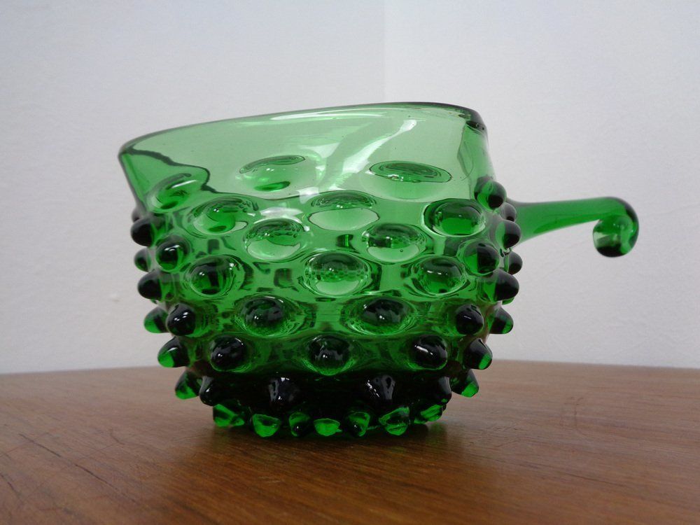 Italian Green Bubble Glass Vases & Bowl By Empoli, Set Of 3, 1960s photo vinterior