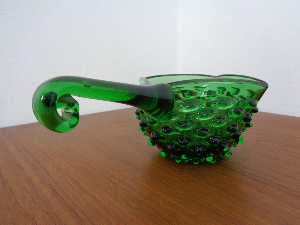 Home Decor Italian Green Bubble Glass Vases & Bowl By Empoli, Set Of 3, 1960s photo