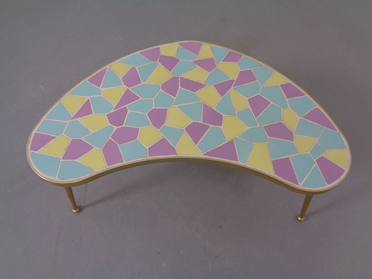 German Ceramic Metal & Mosaic Kidney Side Table, 1950s photo for sale