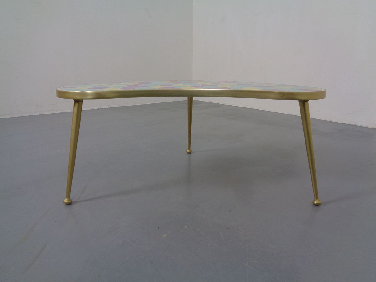 German Ceramic Metal & Mosaic Kidney Side Table, 1950s photo buy