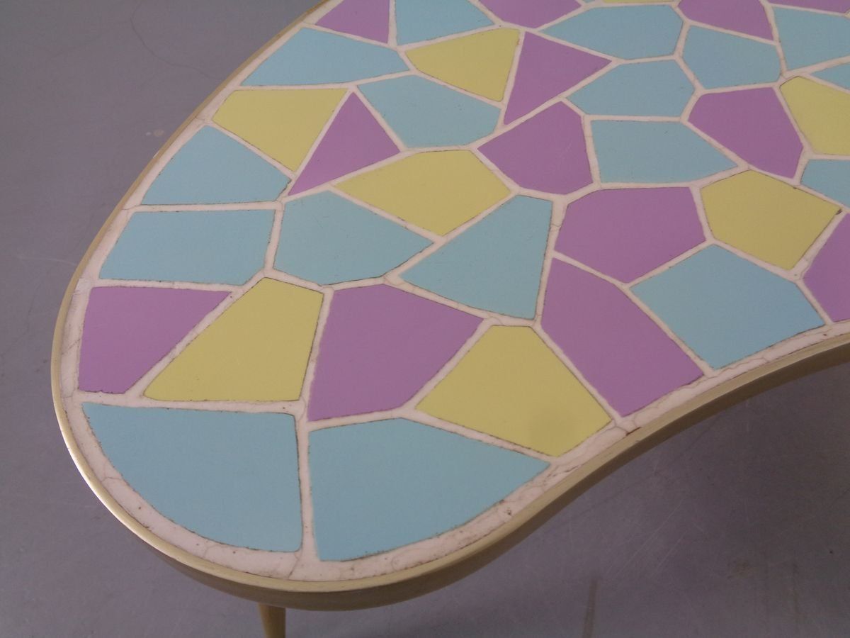 photo for sale German Ceramic Metal & Mosaic Kidney Side Table, 1950s