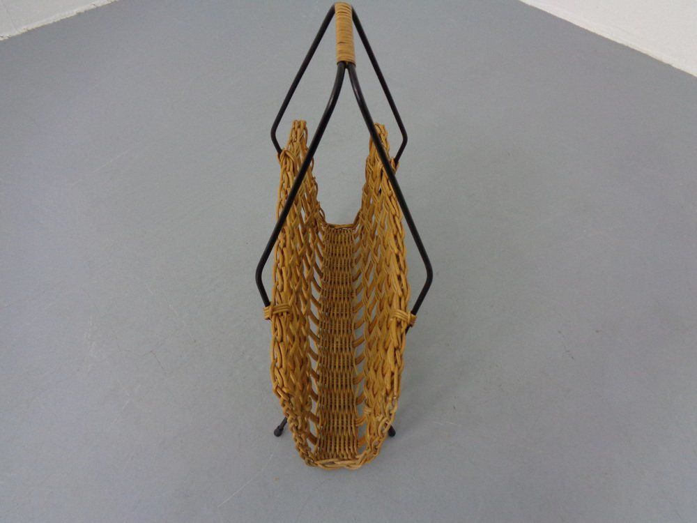 Magazine Rack In Filigree Rattan And Steel, 1960s photo vinterior