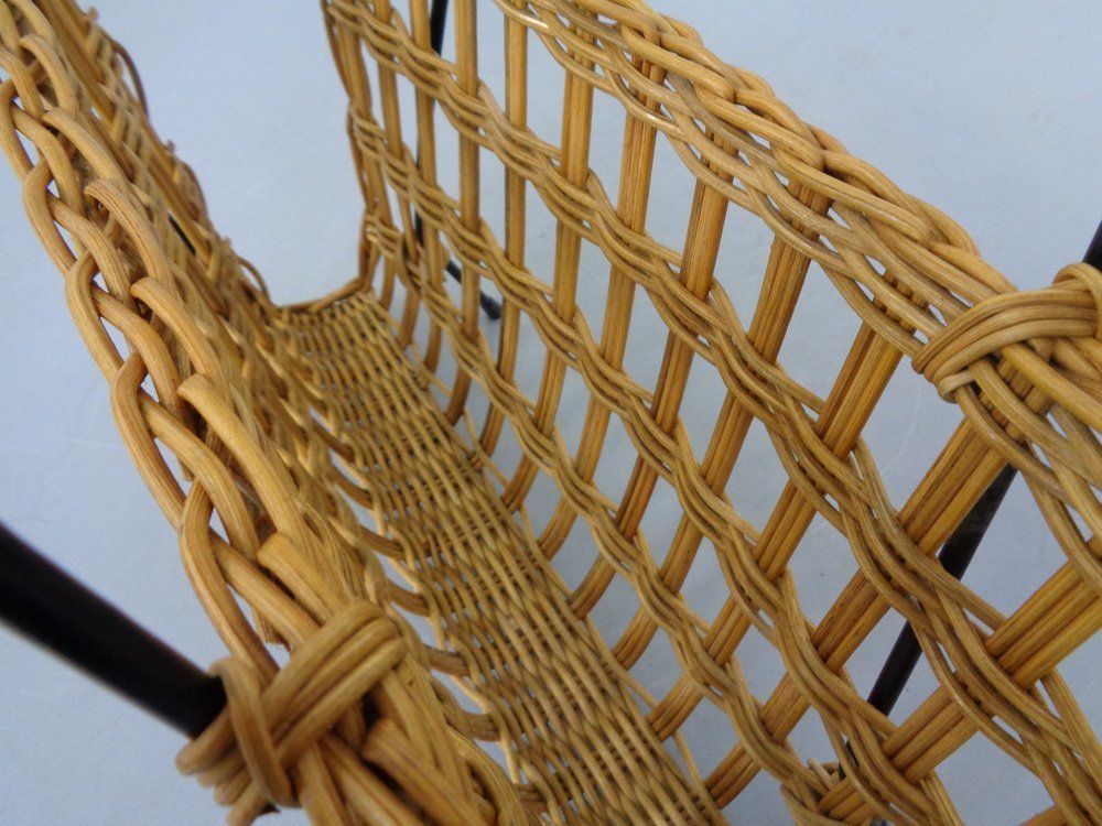 photo furniture Magazine Rack In Filigree Rattan And Steel, 1960s