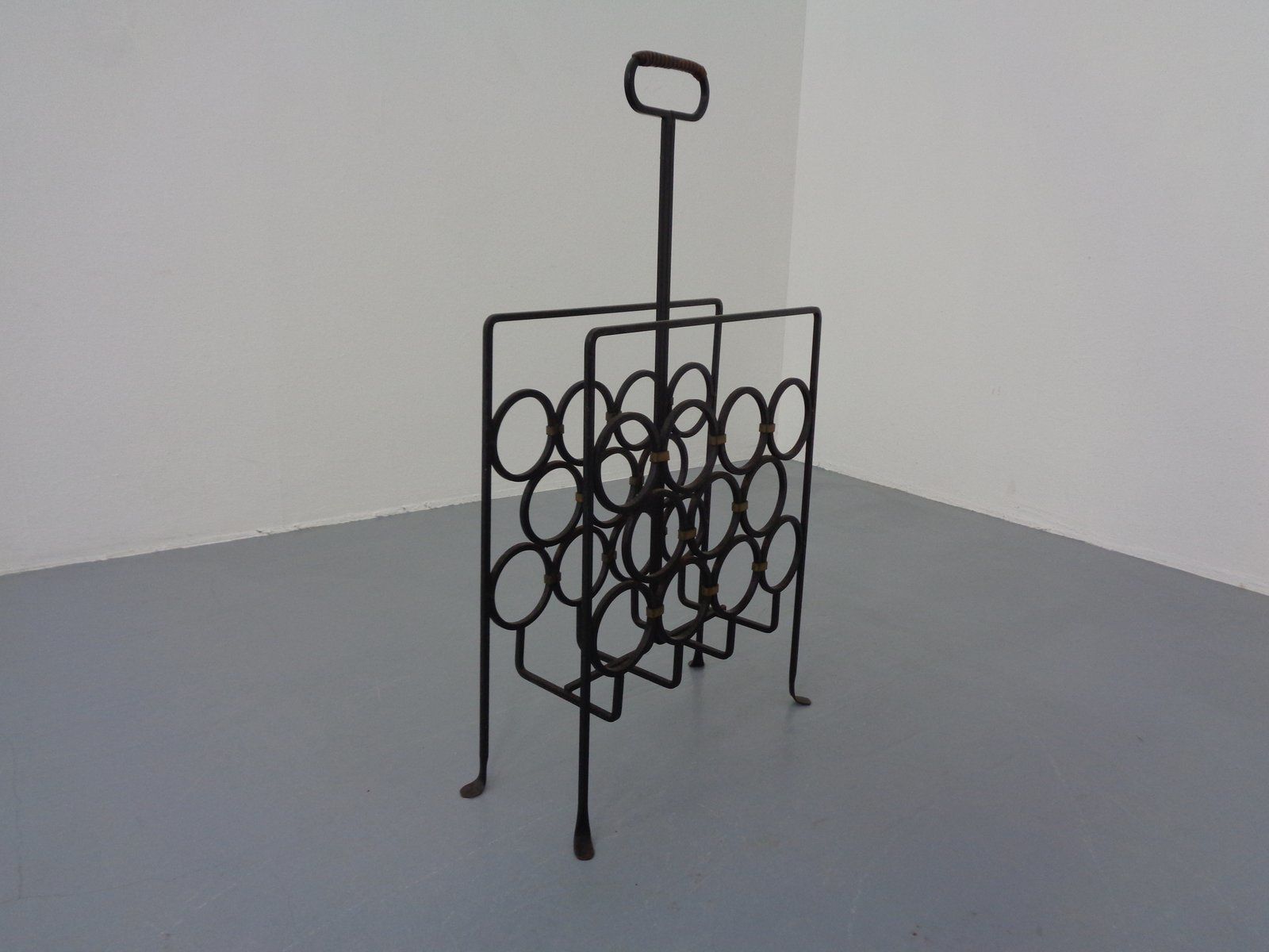 Brutalist Iron Magazine Rack And Candleholder, 1960s, Set Of 2 photo vinterior