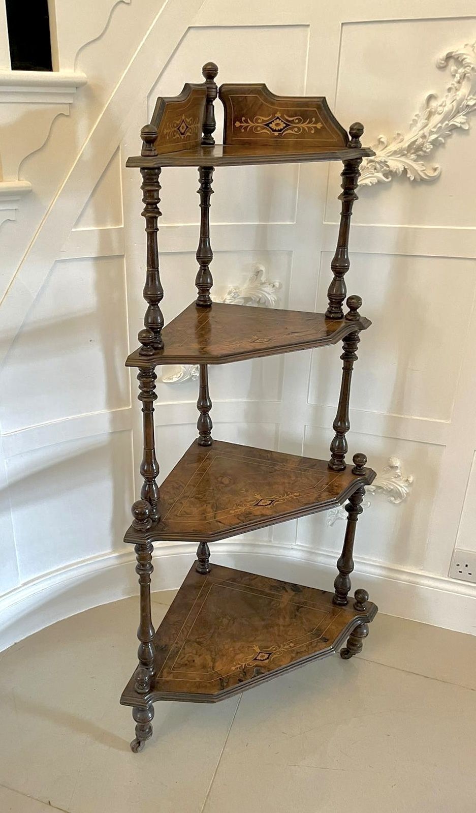 Quality Antique 19th Century Inlaid Walnut Four Tier Corner Whatnot photo vintage