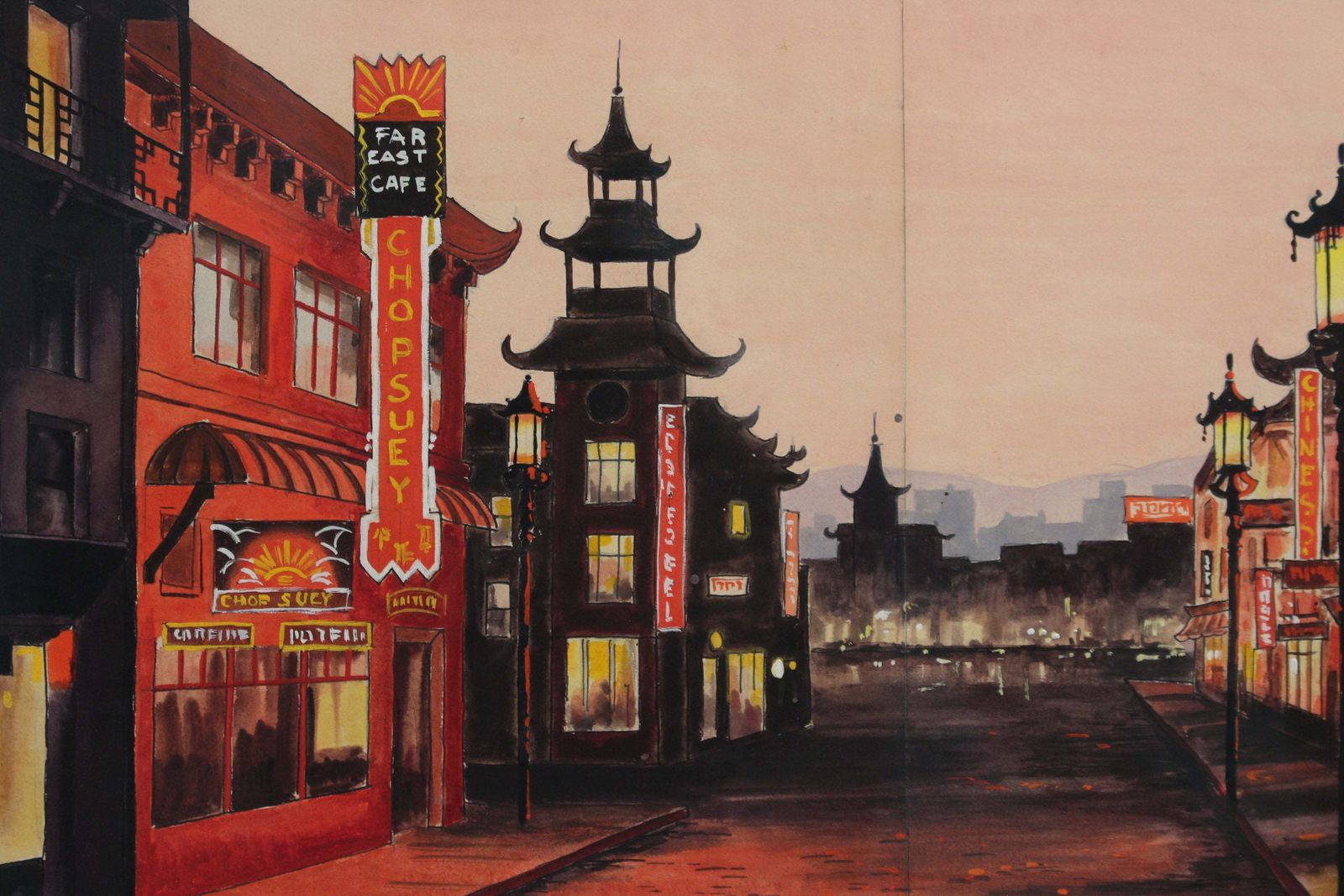 Chinatown San Francisco At Twilight, French School Circa 1950s photo buy