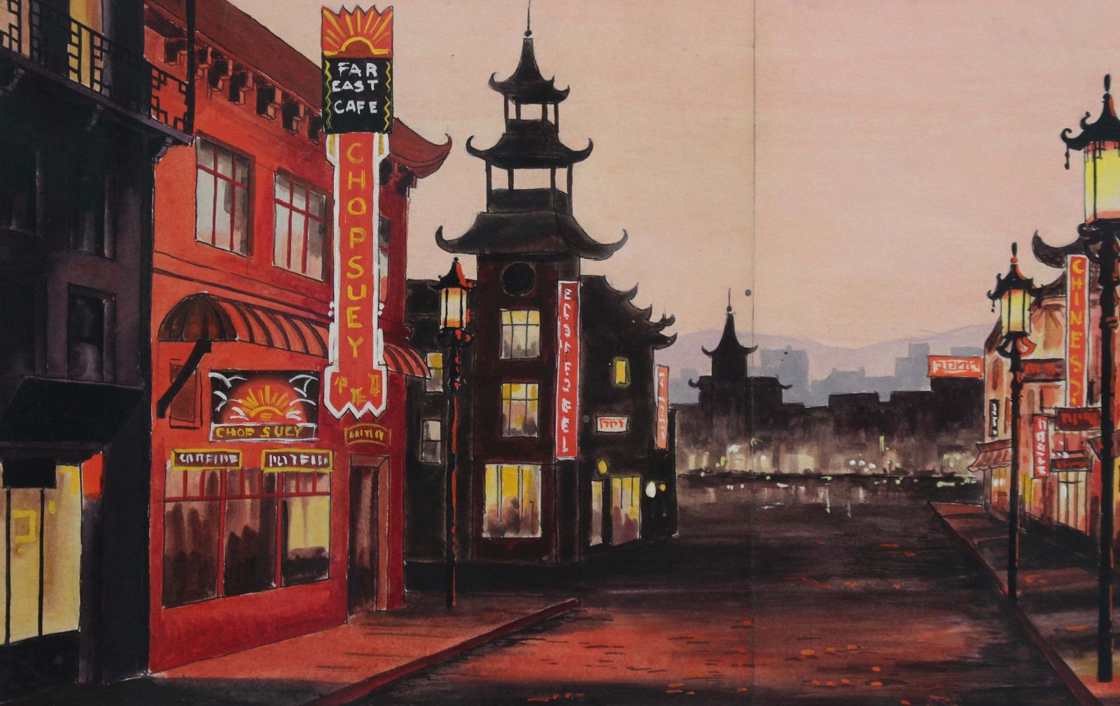 photo furniture Chinatown San Francisco At Twilight, French School Circa 1950s