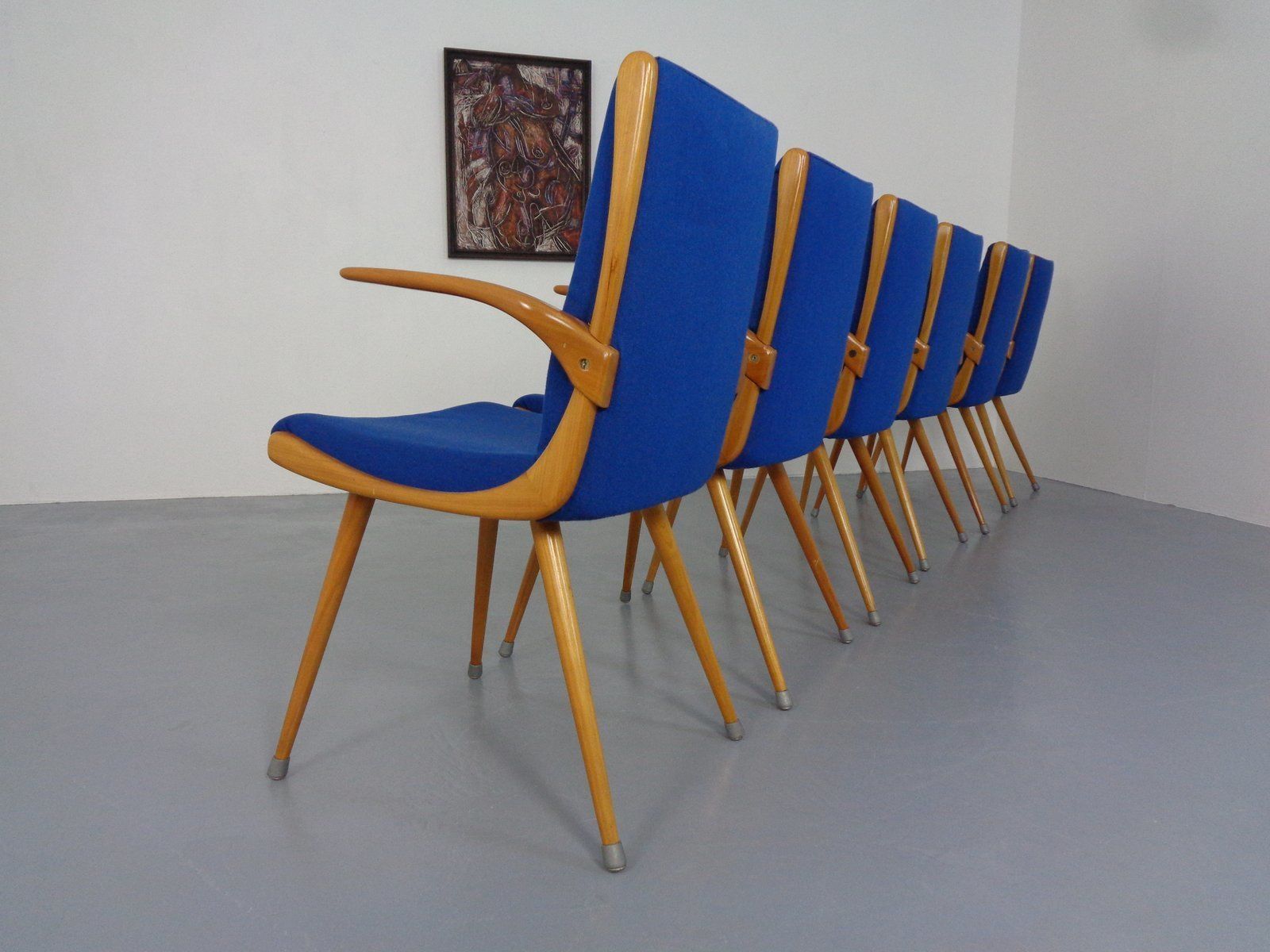 Mid Century German Boomerang Armchairs In Cherrywood, Set Of 6 photo Furniture
