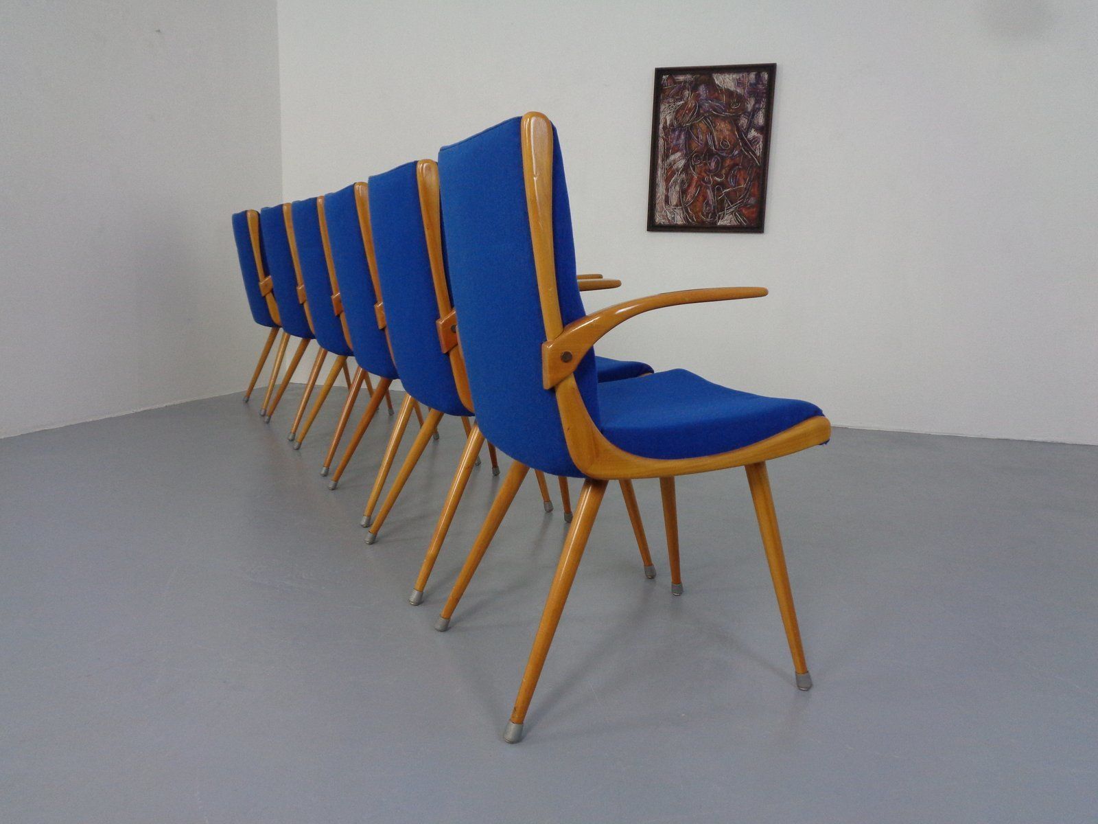Mid Century German Boomerang Armchairs In Cherrywood, Set Of 6 photo 2058.0