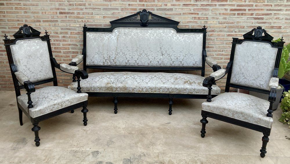 Alphonsine Armchairs In Ebonized Wood, 1900, Set Of 3 photo furniture