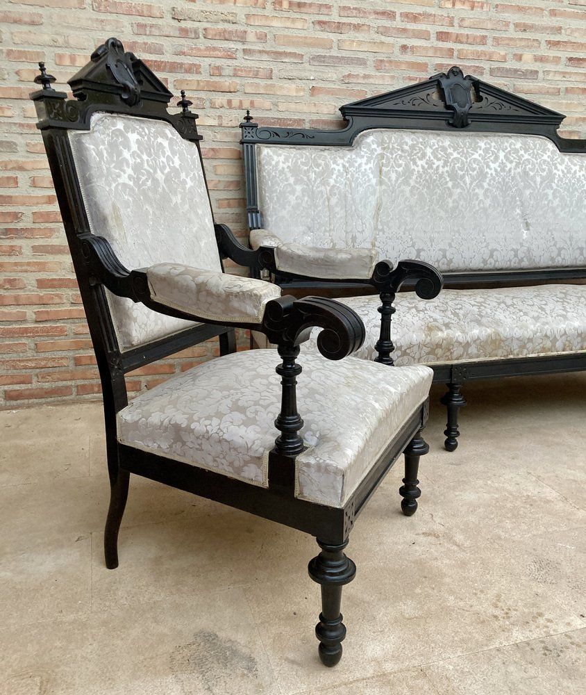 Alphonsine Armchairs In Ebonized Wood, 1900, Set Of 3 photo Furniture