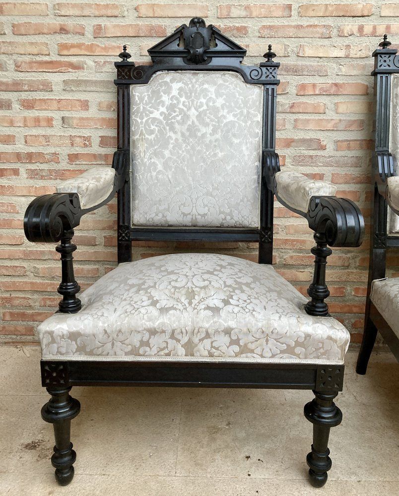 Alphonsine Armchairs In Ebonized Wood, 1900, Set Of 3 photo vintage