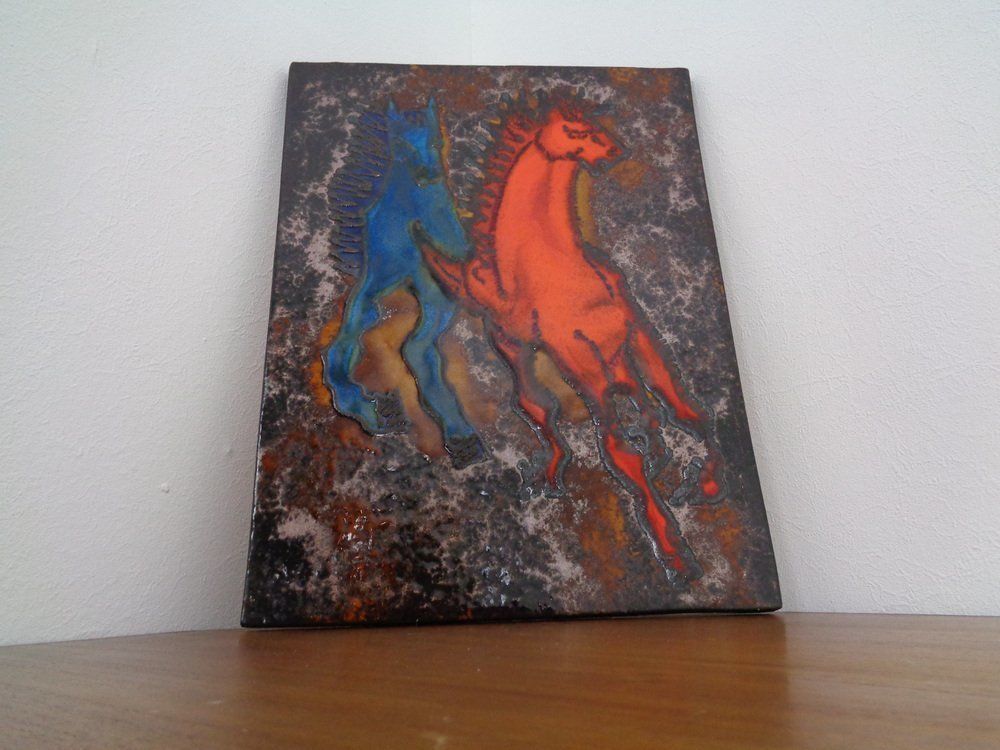 Vintage Ceramic 769 Plaque With Horses From Ruscha, 1970s