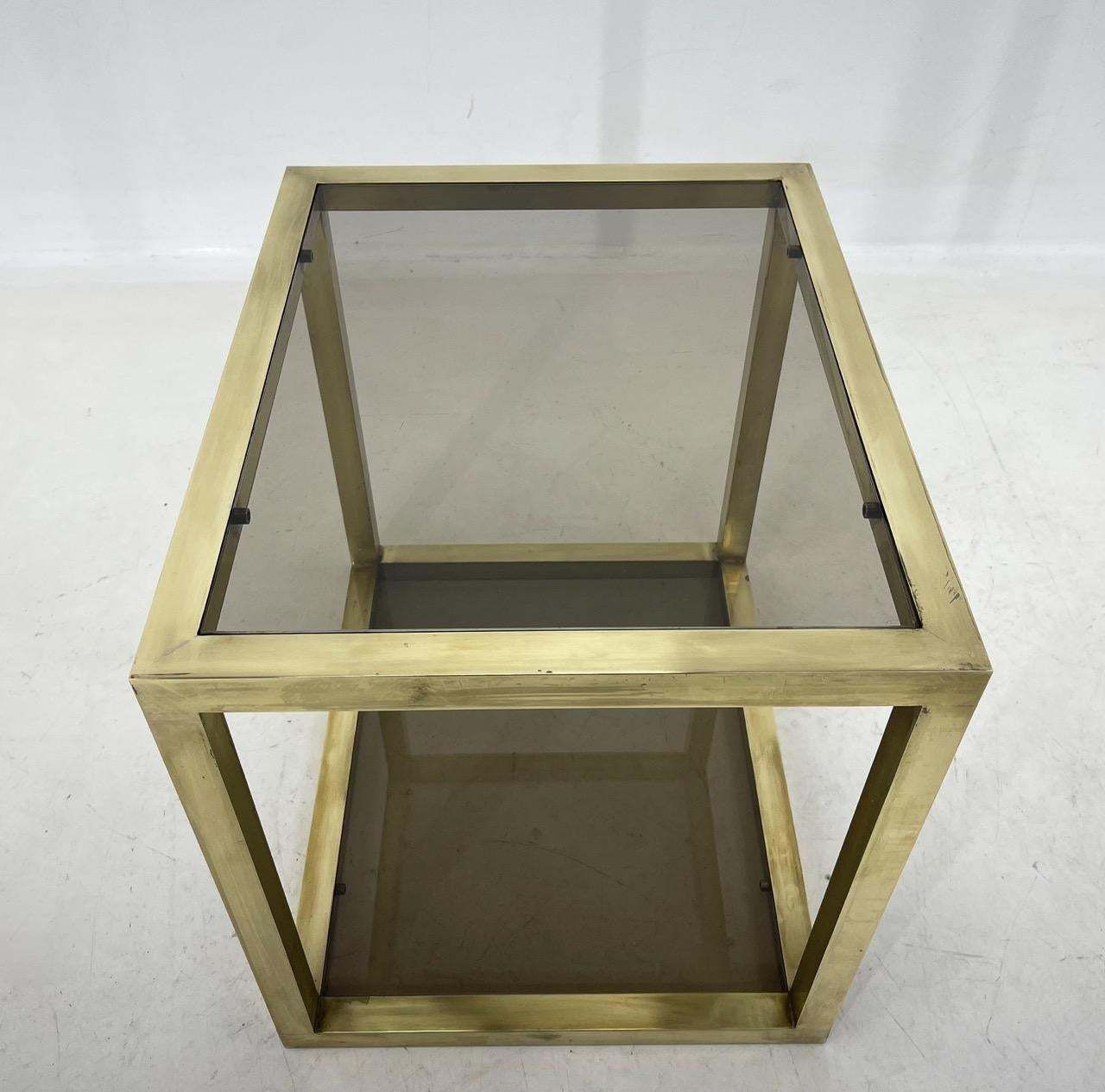 Italian Mid Century Brass And Smoked Glass Table, 1970's photo Furniture