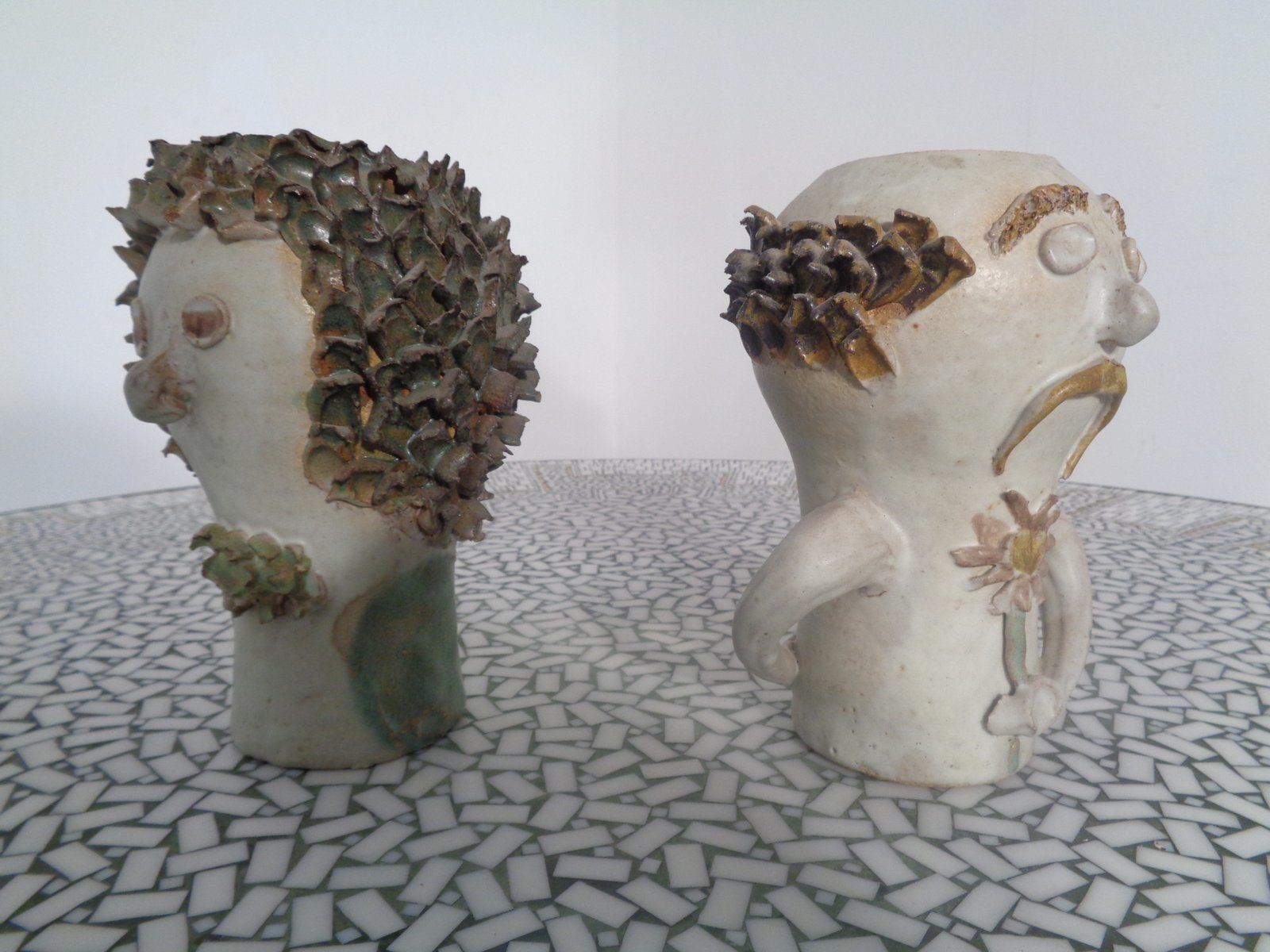 Danish Studio Ceramic Woman And Man Vases  1960s  Set Of 2 photo Art